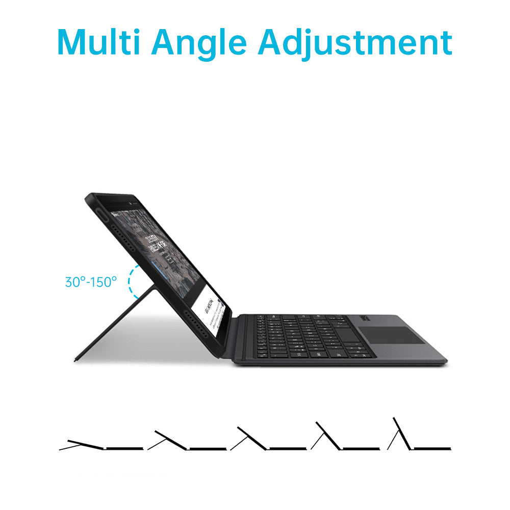 ARMOR-X Lenovo Tab P12 TB370 wireless bluetooth keyboard case. The back of the protected case can be expanded from top to bottom to form a stand. Different stand angles adjusted for your typing, viewing and sketching purpose provide no limits to what are you going to do.