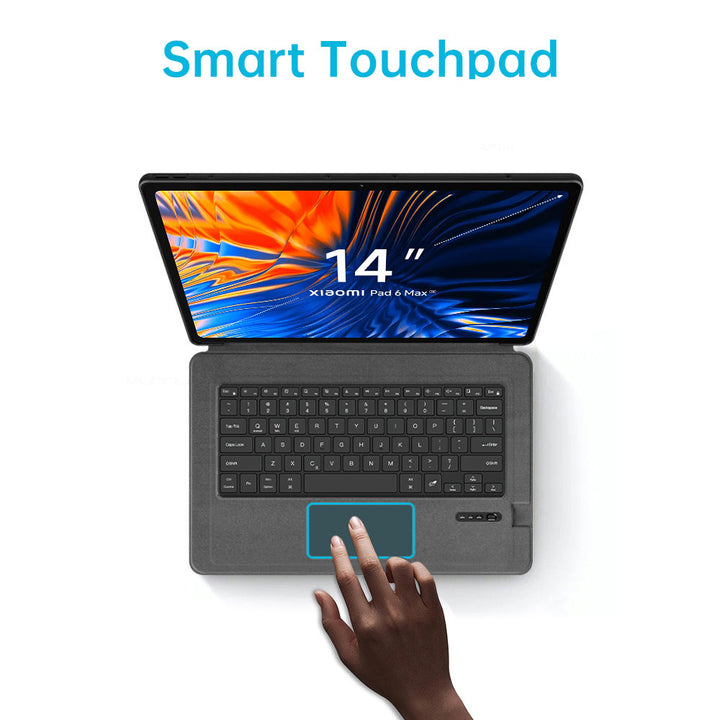 ARMOR-X Xiaomi Pad 6 Max 14 wireless bluetooth keyboard case with trackpad. Multi-touch trackpad allowing you to Use it like a laptop to edit documents, navigate applications and build presentations with unmatched speed, precision and accuracy.