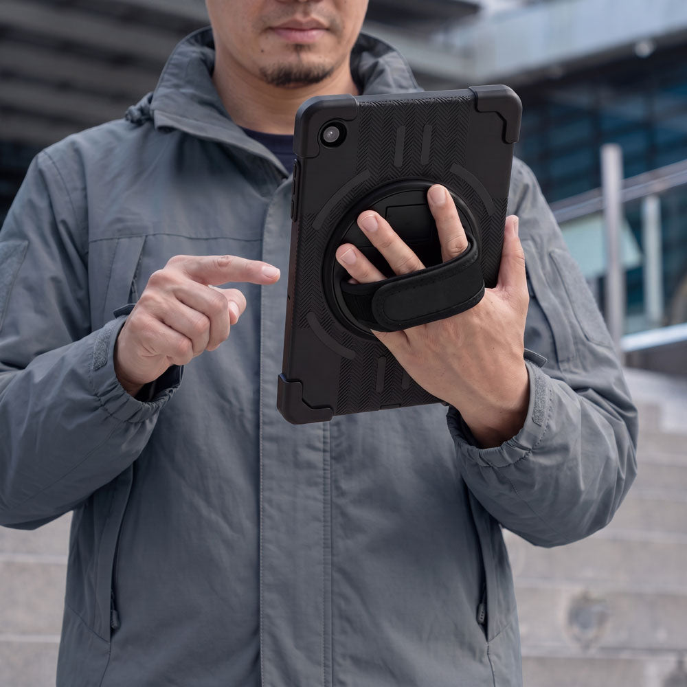 TPR-SS-X230 | Samsung Galaxy Tab A11+ A11 Plus ( 11" ) SM-X230 / SM-X235 / SM-X236 / SM-X238 | Rainproof military grade rugged case with hand strap and kick-stand