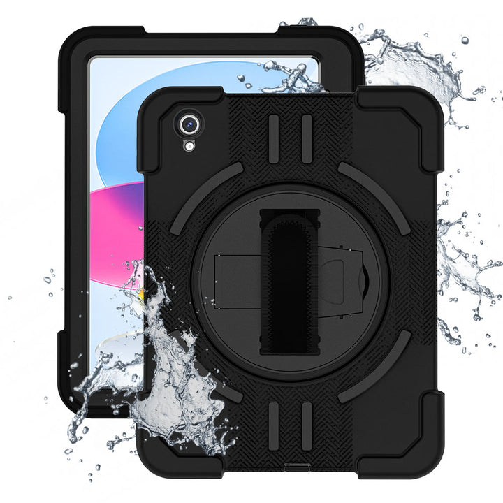ARMOR-X 10.9 (10th Gen.) IP68 Waterproof, Shock & Dust Proof Case With Hand Strap & Kickstand. IP68 Waterproof with fully submersible to 5' / 1.5 meter for 30 mins. A fully sealed design blocks water, dust, dirt, and snow, keeping your iPad safe and functional whether you’re outdoors, on the job, or on the move.