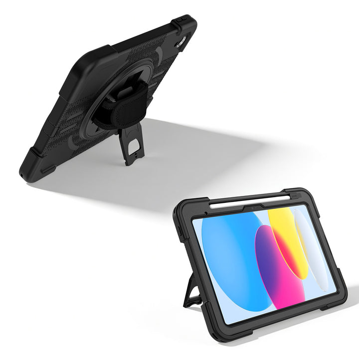 TPR-iPad-N5 | iPad 10.9 (10th Gen.) | Rainproof military grade rugged case with hand strap and kick-stand
