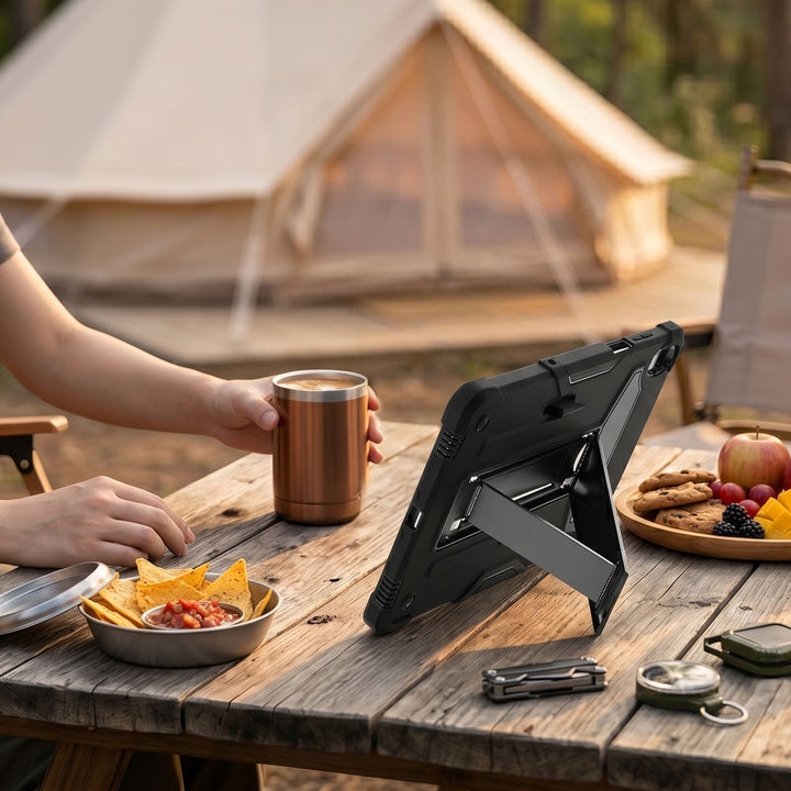 ARMOR-X 3 Layers Shockproof Rugged Case with Kick-Stand. Folded T-shaped kickstand support both portrait and landscape mode. Work perfectly for APPs need both viewing modes.