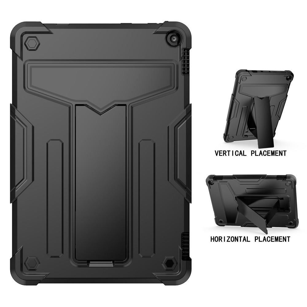 ARMOR-X Amazon Fire HD 10 2021 / Fire HD 10 Plus 2021 shockproof case. Folded T-shaped kickstand support both portrait and landscape mode. Work perfectly for APPs need both viewing modes.