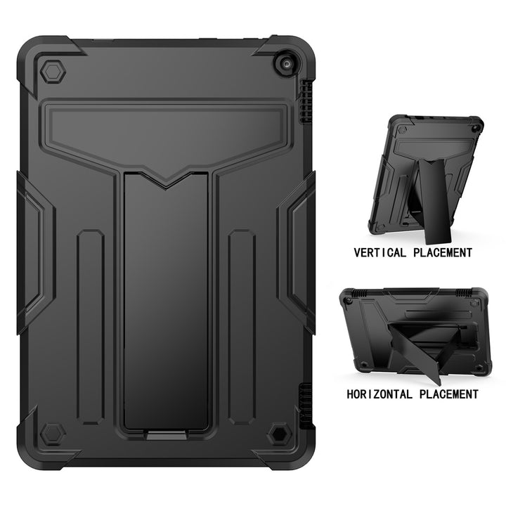 ARMOR-X Amazon Fire HD 10 2021 / Fire HD 10 Plus 2021 shockproof case. Folded T-shaped kickstand support both portrait and landscape mode. Work perfectly for APPs need both viewing modes.
