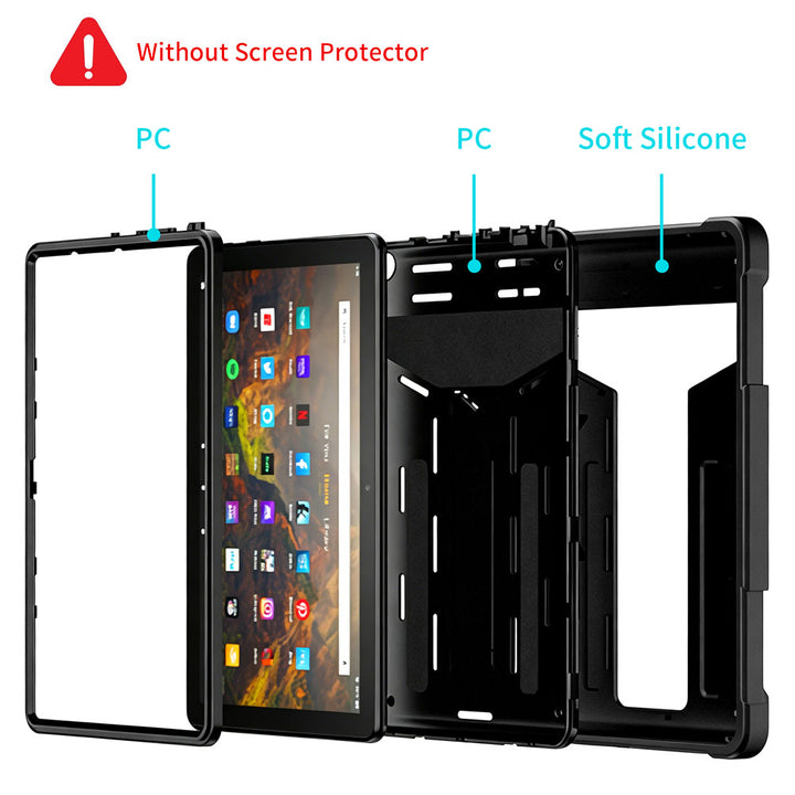 ARMOR-X Amazon Fire HD 10 2021 / Fire HD 10 Plus 2021 shockproof case, impact protection cover with kick stand. 3 layers impact resistant design.