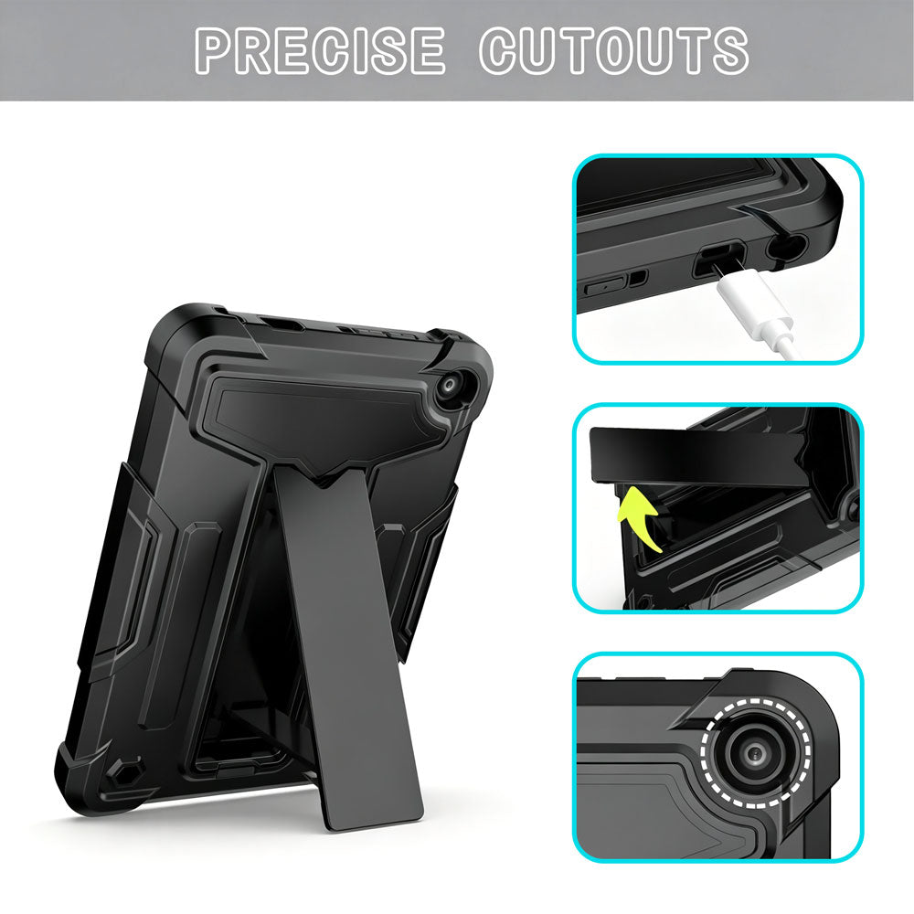 ARMOR-X Amazon Fire 7 (12th generation) 2022 shockproof case. Folded T-shaped kickstand support both portrait and landscape mode. Work perfectly for APPs need both viewing modes.