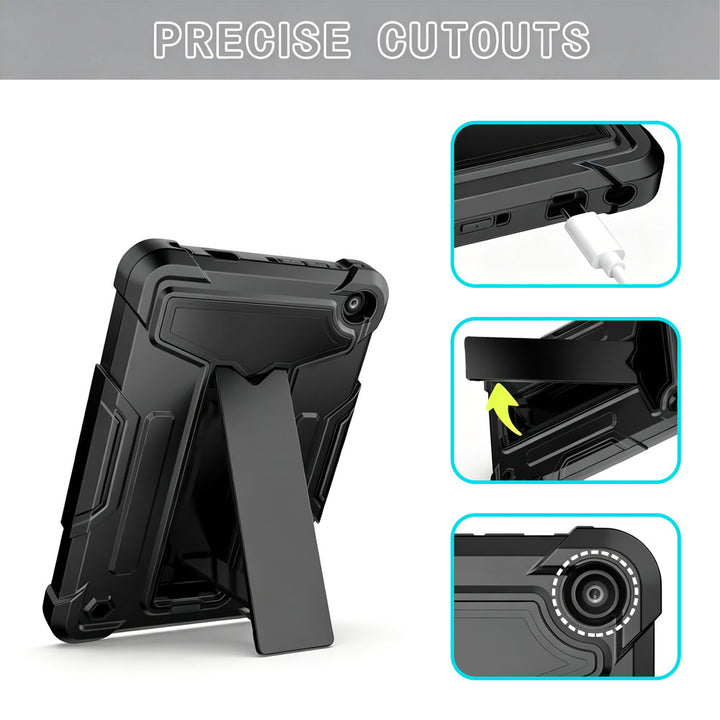 ARMOR-X Amazon Fire 7 (12th generation) 2022 shockproof case. Folded T-shaped kickstand support both portrait and landscape mode. Work perfectly for APPs need both viewing modes.