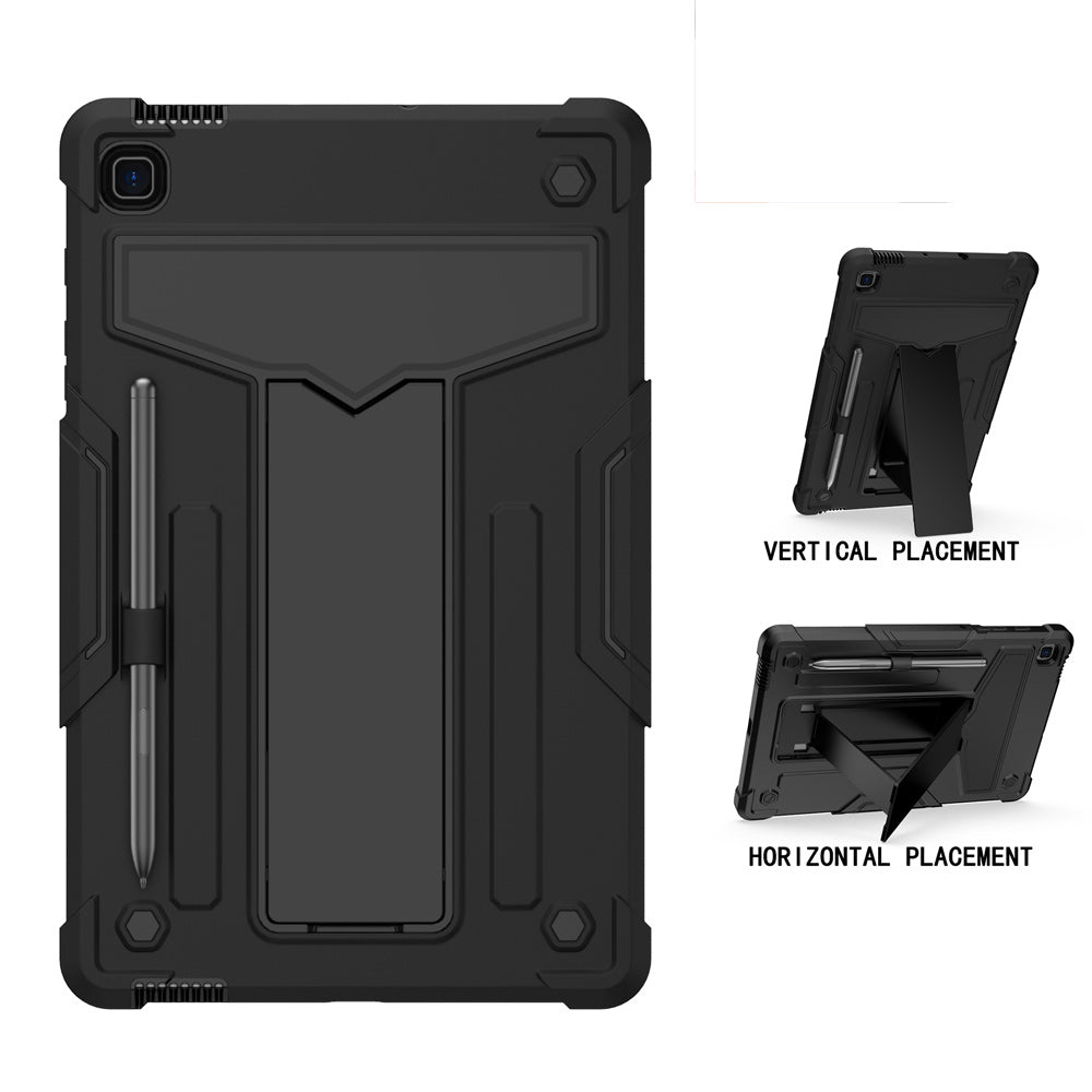 ARMOR-X Samsung Galaxy Tab S6 Lite SM-P620 P625 (2024) / SM-P613 P619 (2022) / SM-P610 P615 (2020) shockproof case. Folded T-shaped kickstand support both portrait and landscape mode. Work perfectly for APPs need both viewing modes.