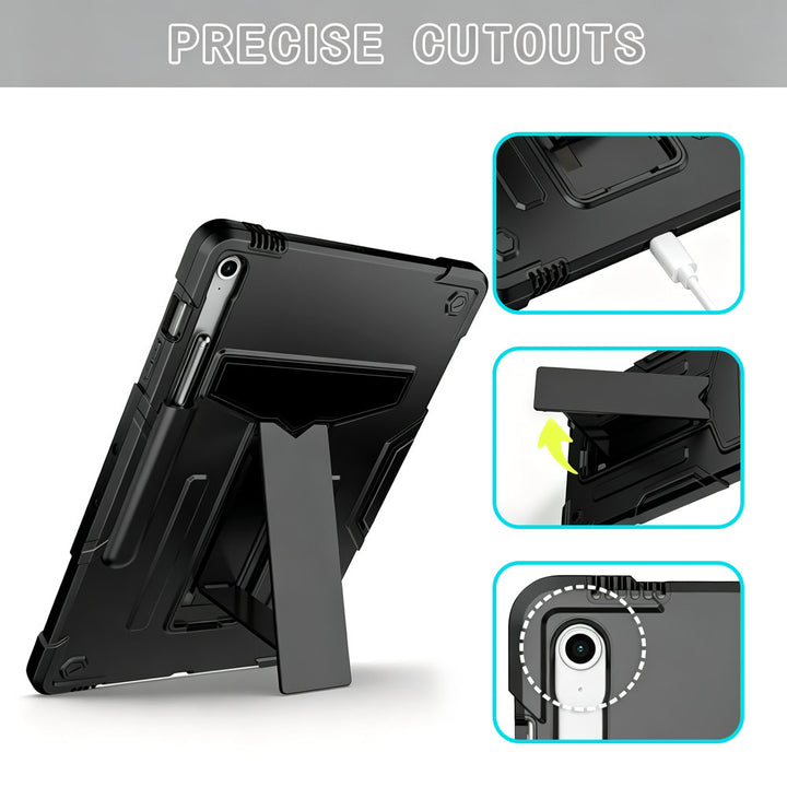 ARMOR-X Samsung Galaxy Tab S10 FE+ S10 FE Plus SM-X620 X626 X628 shockproof case. Folded T-shaped kickstand support both portrait and landscape mode. Work perfectly for APPs need both viewing modes.
