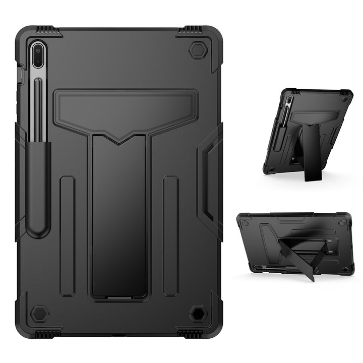 ARMOR-X Samsung Galaxy Tab S7 Plus S7+ SM-T970 / T975 / T976B shockproof case. Folded T-shaped kickstand support both portrait and landscape mode. Work perfectly for APPs need both viewing modes.