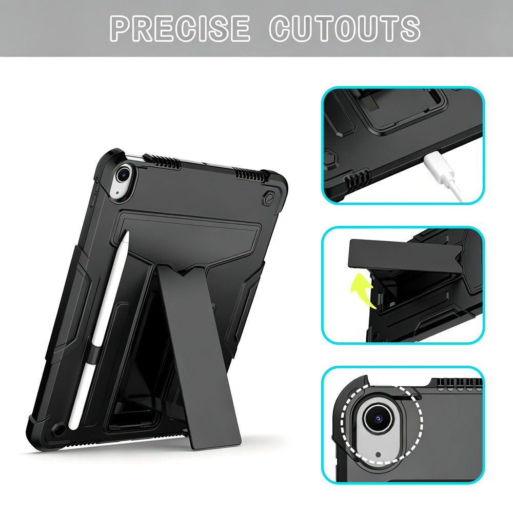 ARMOR-X iPad Air 4 2020 / iPad Air 5 2022 shockproof case. Folded T-shaped kickstand support both portrait and landscape mode. Work perfectly for APPs need both viewing modes.