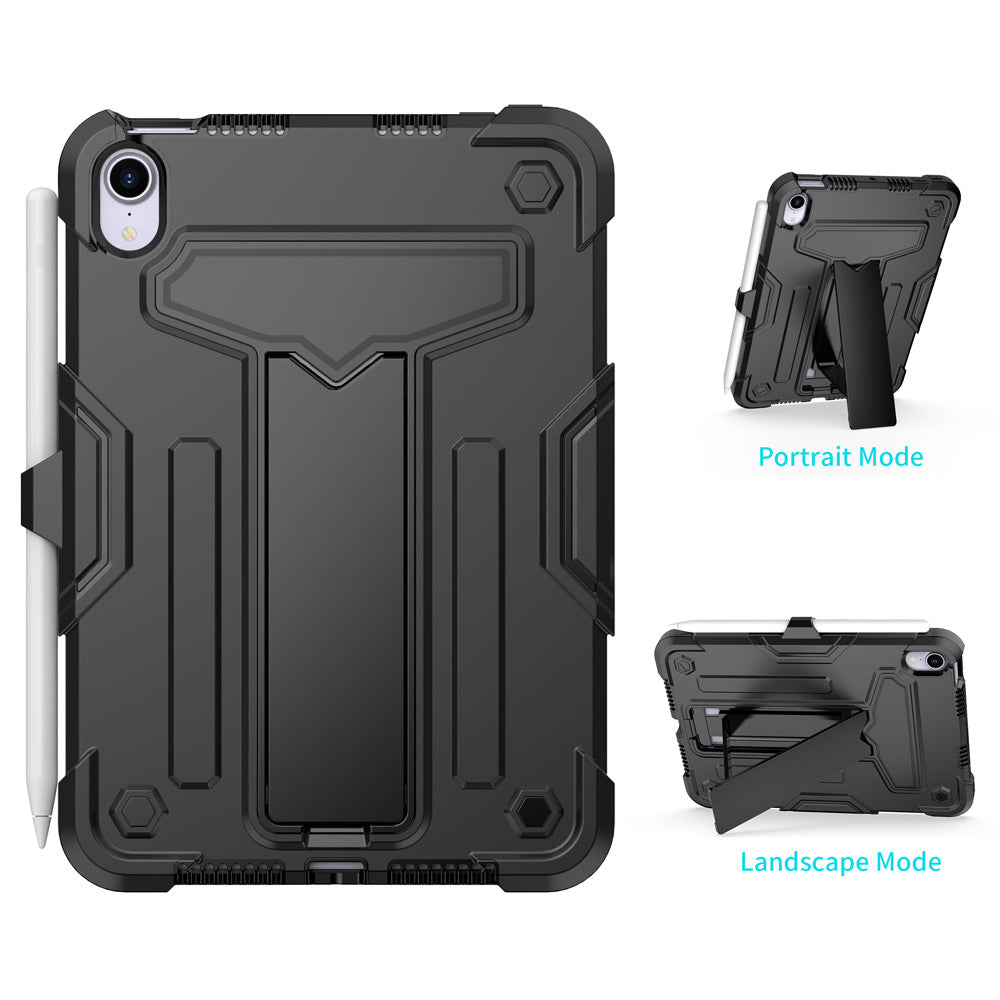 ARMOR-X iPad mini 6 shockproof case. Folded T-shaped kickstand support both portrait and landscape mode. Work perfectly for APPs need both viewing modes.