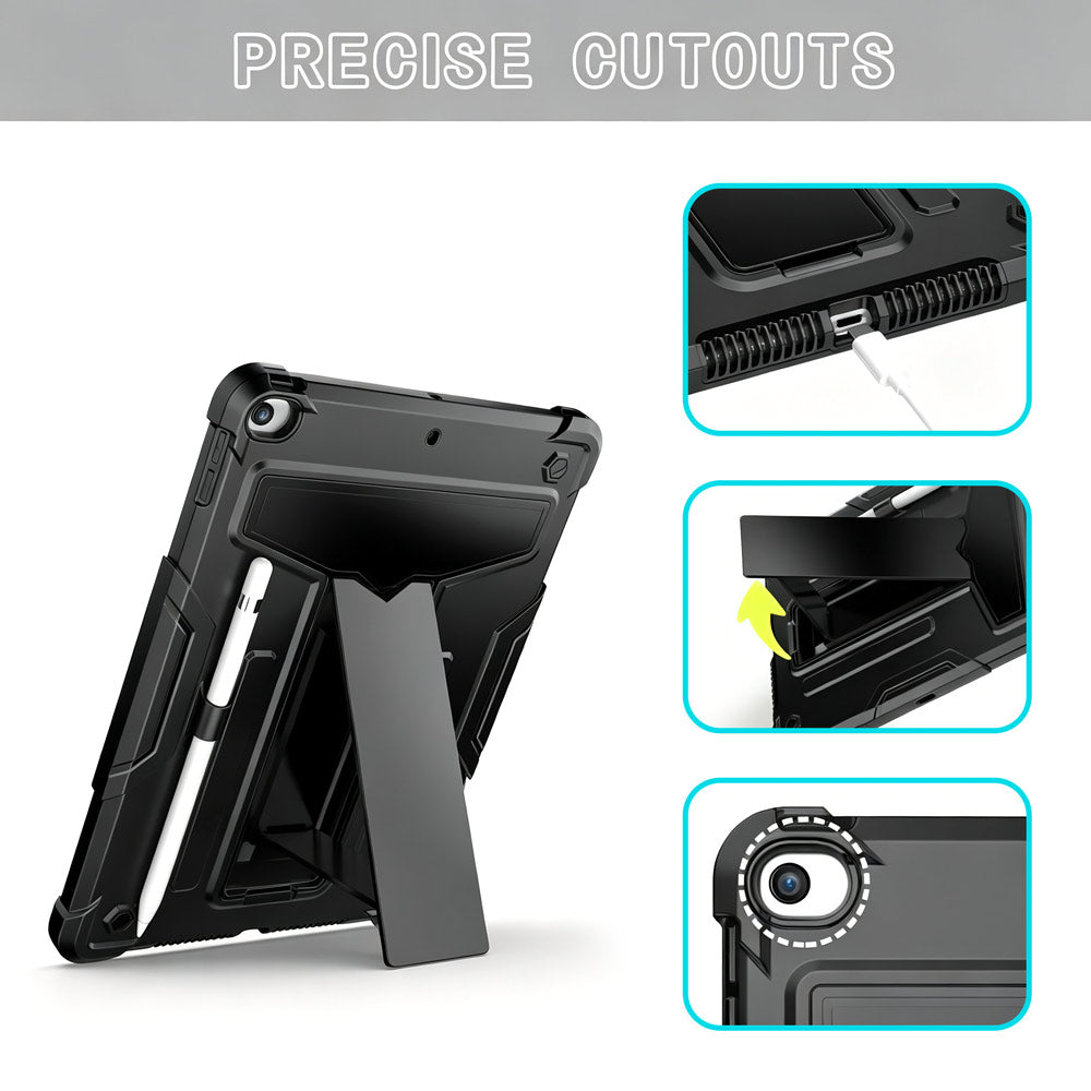 ARMOR-X iPad Air (3rd Gen.) 2019 shockproof case. Folded T-shaped kickstand support both portrait and landscape mode. Work perfectly for APPs need both viewing modes.