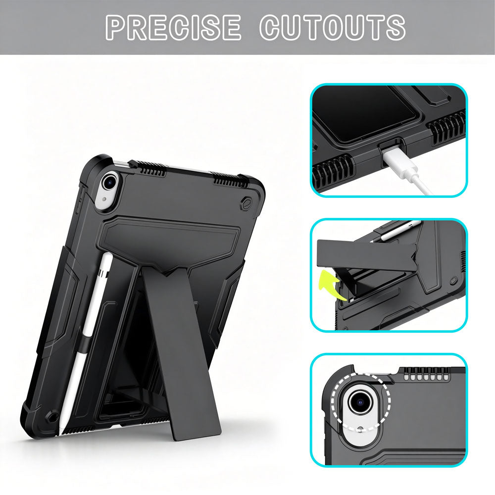 ARMOR-X iPad 11-Inch (11th Gen / A16) shockproof case. Folded T-shaped kickstand support both portrait and landscape mode. Work perfectly for APPs need both viewing modes.