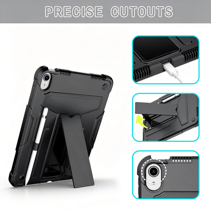 ARMOR-X iPad 11-Inch (11th Gen / A16) shockproof case. Folded T-shaped kickstand support both portrait and landscape mode. Work perfectly for APPs need both viewing modes.
