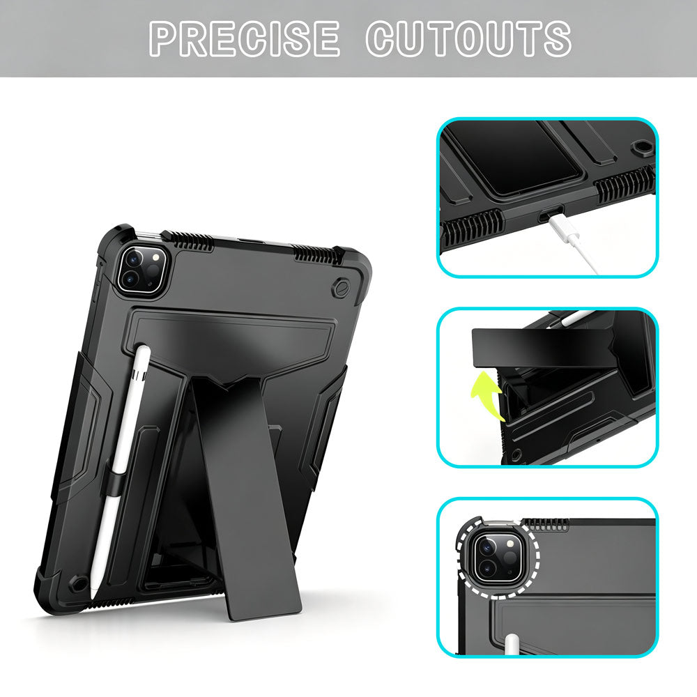 ARMOR-X iPad Pro 11 ( 1st / 2nd / 3rd / 4th Gen. ) 2018 / 2020 / 2021 / 2022 shockproof case. Folded T-shaped kickstand support both portrait and landscape mode. Work perfectly for APPs need both viewing modes.