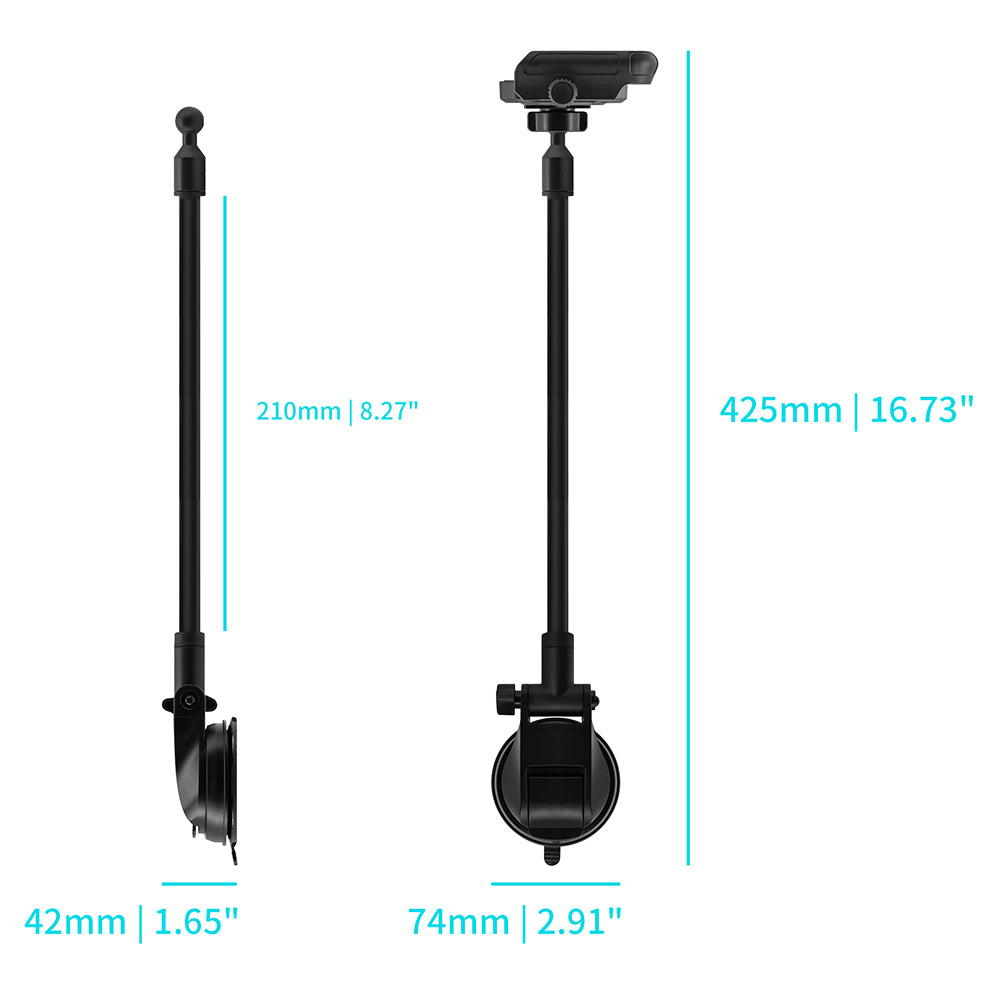 UCP-X172 | Truck / Work Van / Bus Dashboard Extra Long Suction Cup Universal Mount for ELD & Fleets | Design for Phone