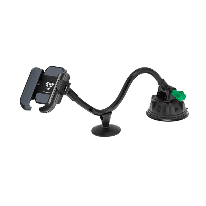 ARMOR-X Truck / Work Van / Bus Dashboard Extra Long Suction Cup Car Universal Mount With Cable Management Design. Designed for versatility, this mount attaches securely to a wide range of surfaces on heavy-duty vehicles—including trucks, SUVs, buses, semi-trucks, and vans. Install it on the dashboard, windshield, side window, or even a desk to keep your hands free for GPS navigation and maintain a clear, safe driving view.