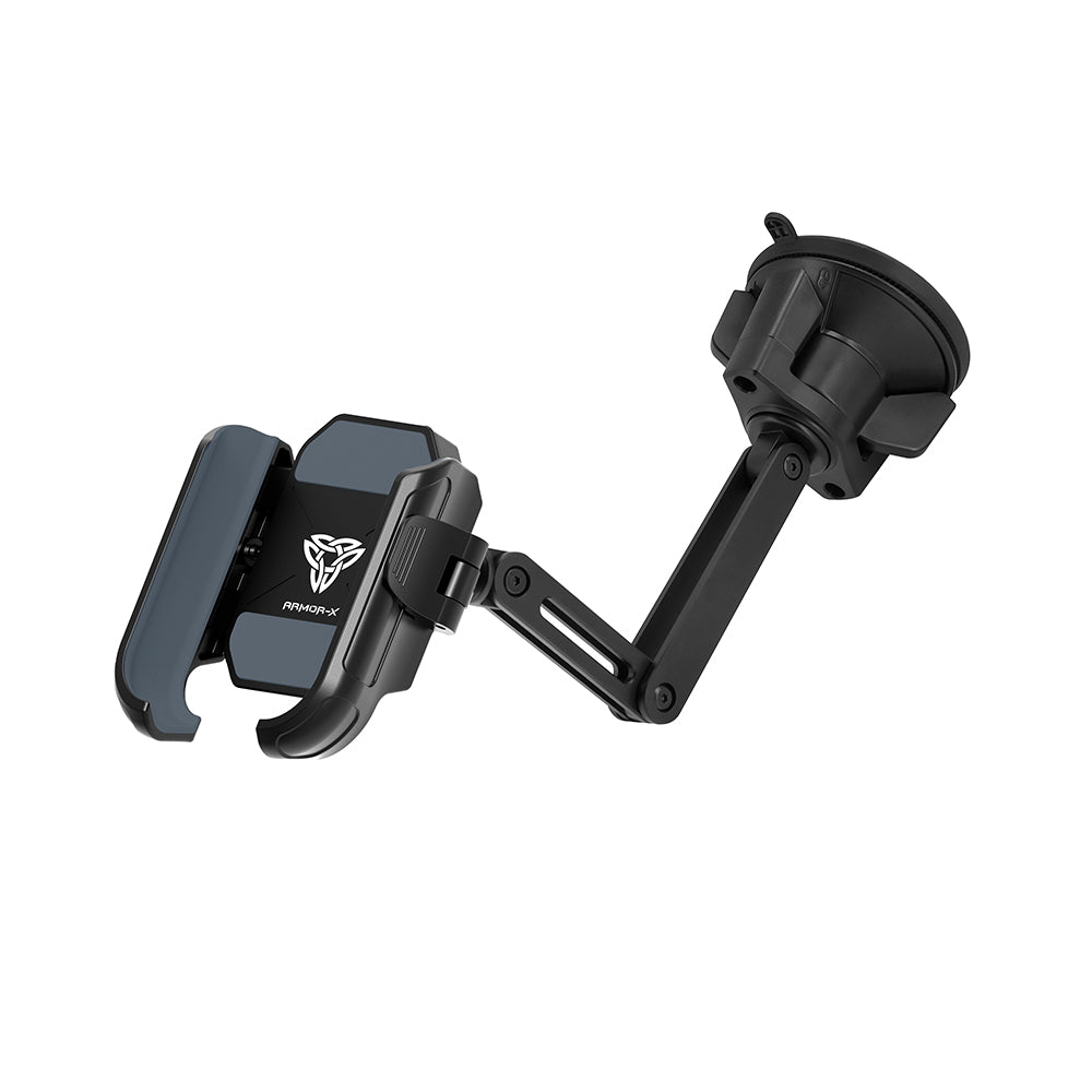 ARMOR-X Foldable Suction Universal Mount. Attach it securely to your dashboard, windshield, side window, or even your desk. Whether you’re driving, working, or relaxing, it keeps your phone in clear view for navigation, calls, or media—without blocking your sightline.