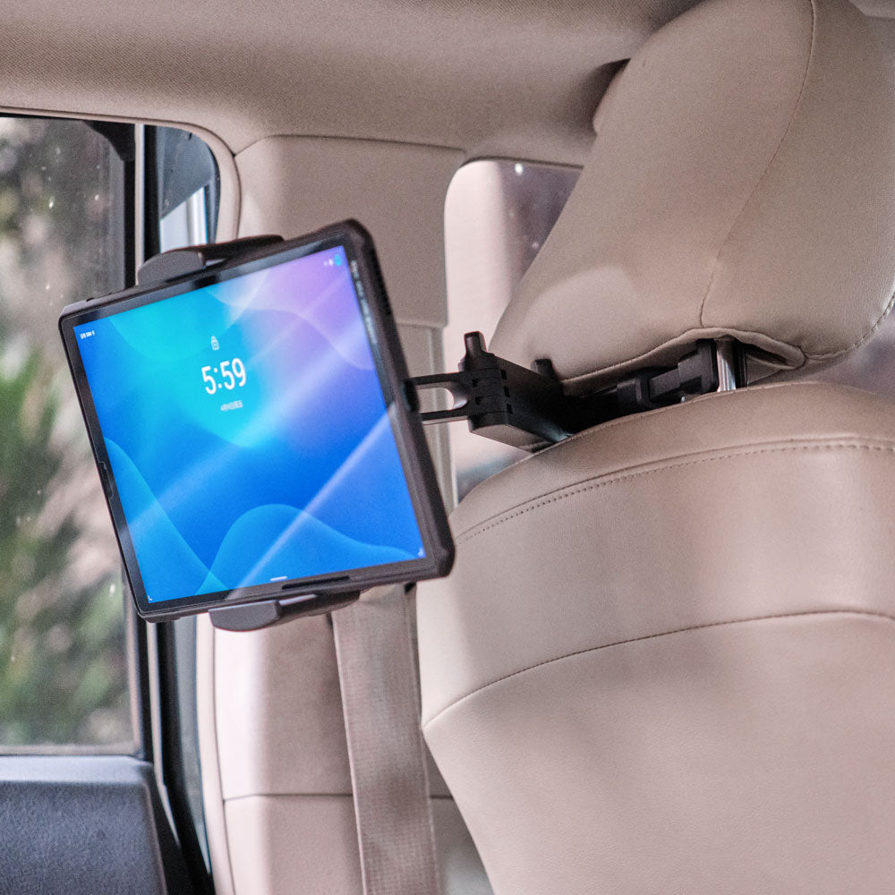 ARMOR-X Back Seat Mount for Tablet. Ideal for rear passengers watching movies, reading e-books, playing games, etc. during road trips.