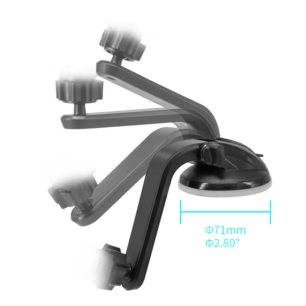 ARMOR-X Car Dashboard Suction Mount. Highly flexible 360° rotation with an adjustable clamp head and 140° up and down adjustment.