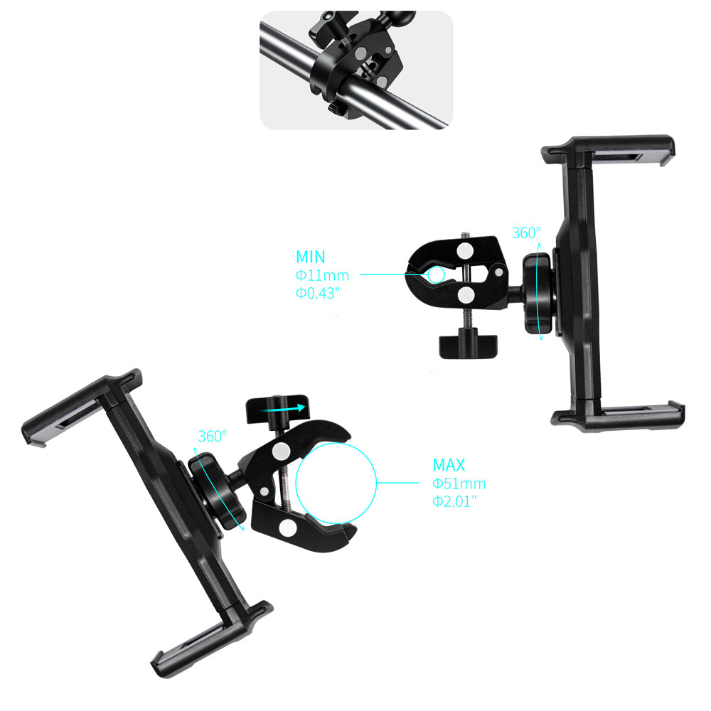 ARMOR-X Quick Release Handle Bar Universal Mount for tablet, quickly clamp to rails and bars ranging from 0.43" to 2.01" in outer diameter.