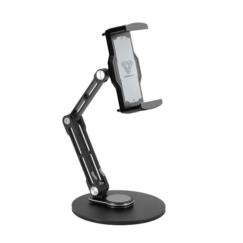 ARMOR-X adjustable foldable swivel desktop universal mount for tablet. Design for offices, meeting rooms, libraries, cafes, kitchens and music games room.