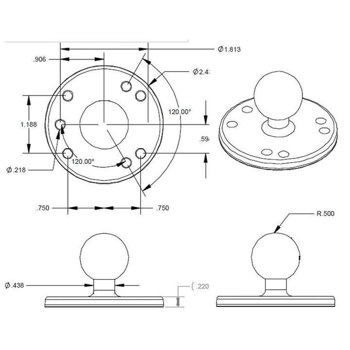 ARMOR-X 2.5" Round Plate AMPS Universal Mount for phone.