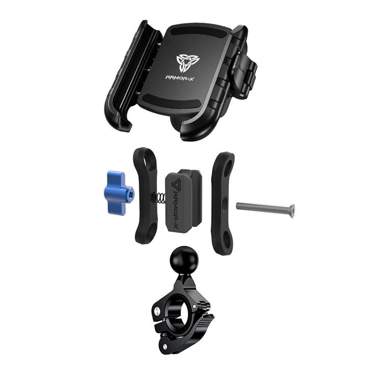 ARMOR-X Motorcycle Tool Free Installation Handlebar Mount Universal Mount for phone, free to rotate your device with full 360 degrees to get the best view.
