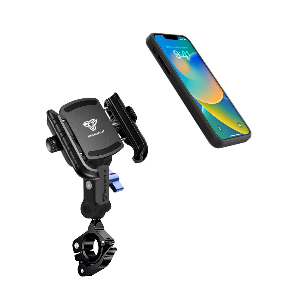 ARMOR-X Motorcycle Tool Free Installation Handlebar Mount Universal Mount for phone, free to rotate your device with full 360 degrees to get the best view.