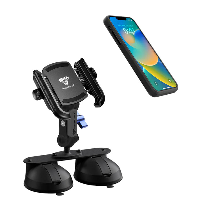 ARMOR-X Glass Double Suction Cup Universal Mount for phone, free to rotate your device with full 360 degrees to get the best view.