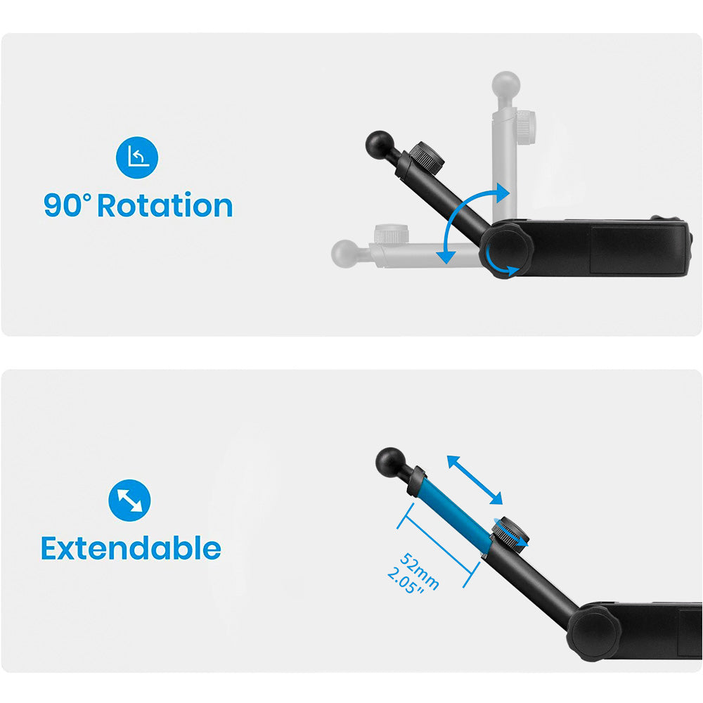 ARMOR-X Microphone Stand Clamp Universal Mount for tablet. The arm can be freely telescoped to adjust the distance and adjusted by 90° up and down.