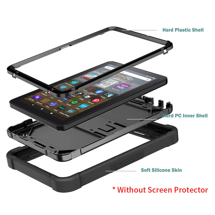 ARMOR-X Amazon Fire HD 8 / HD 8 Plus 2022 shockproof case, impact protection cover with kick stand. Rugged case with kick stand. Ultra 3 layers impact resistant design.