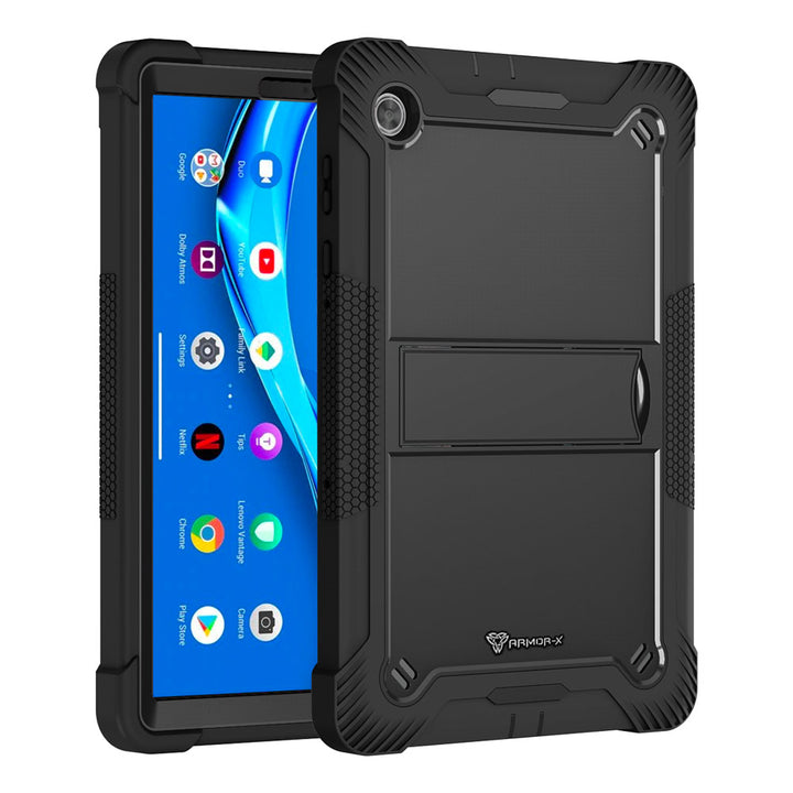 ARMOR-X Lenovo Tab M10 Plus TB-X606 shockproof case, impact protection cover with kick stand. Rugged case with kick stand. Hand free typing, drawing, video watching.