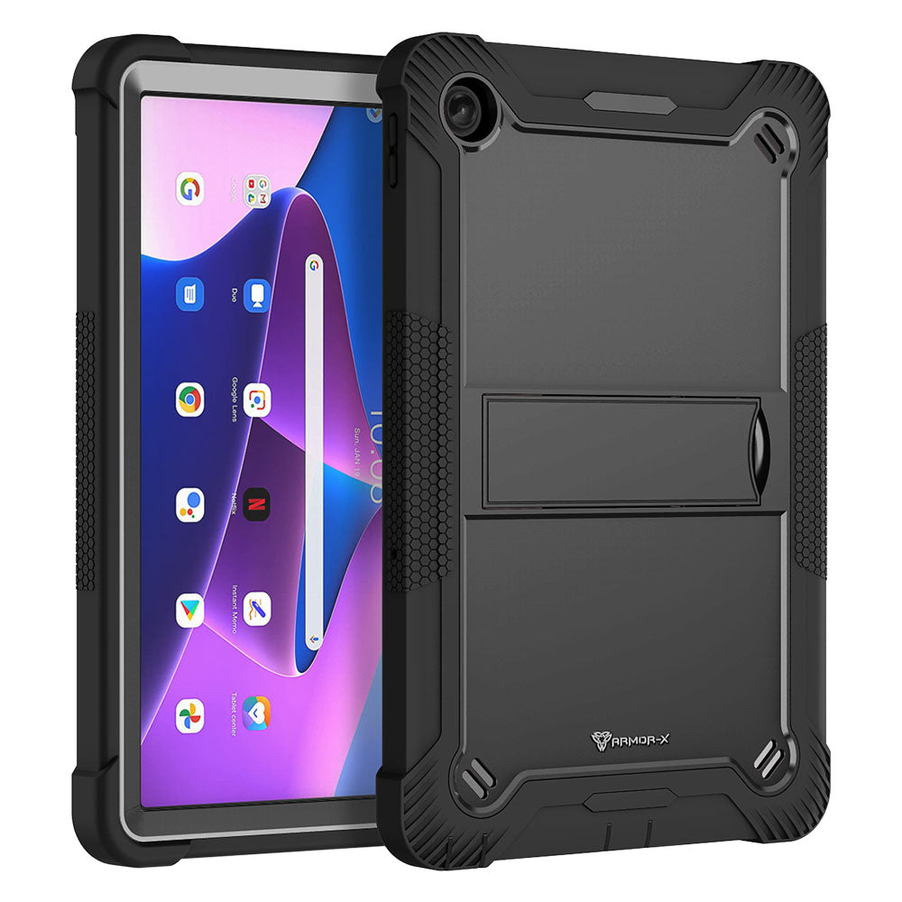 ARMOR-X Lenovo Tab M10 Plus 10.6 ( Gen3 ) TB125FU shockproof case, impact protection cover with kick stand. Rugged case with kick stand. Hand free typing, drawing, video watching.