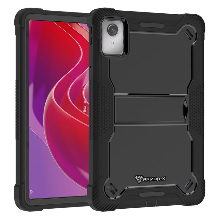 ARMOR-X Lenovo Tab M11 TB330 shockproof case, impact protection cover with kick stand. Rugged case with kick stand. Hand free typing, drawing, video watching.