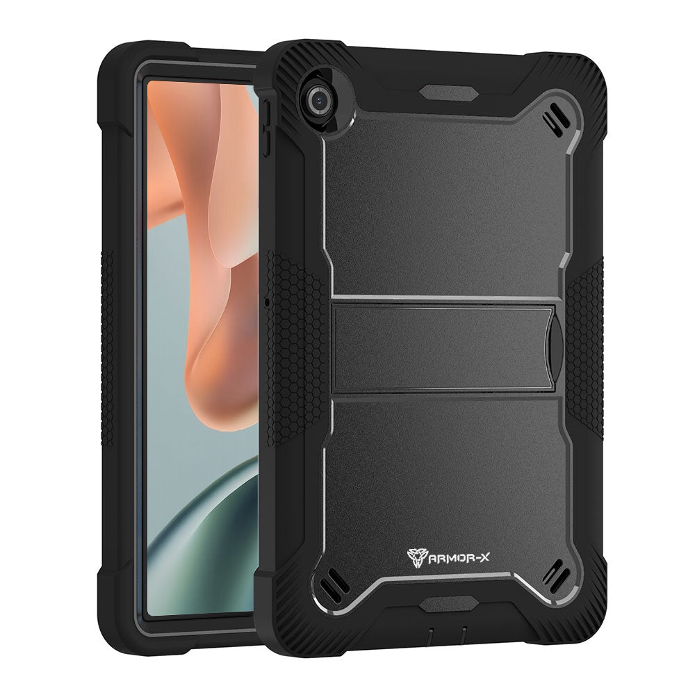 ARMOR-X Motorola Moto Pad 60 Lite shockproof case, impact protection cover with kick stand. Rugged case with kick stand. Hand free typing, drawing, video watching.