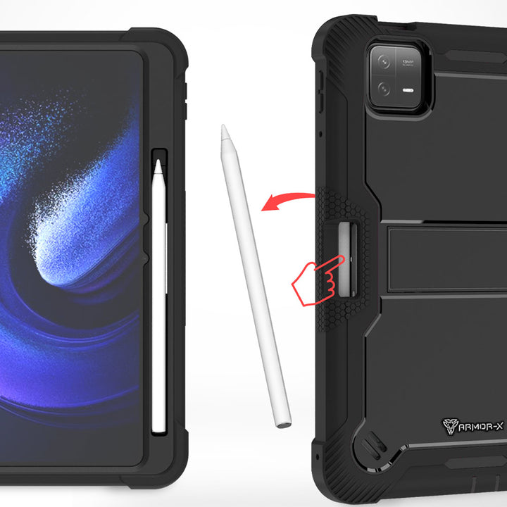 ARMOR-X Xiaomi Pad 6 / 6 Pro shockproof case, impact protection cover with kick stand. Rugged case with kick stand. Hand free typing, drawing, video watching.