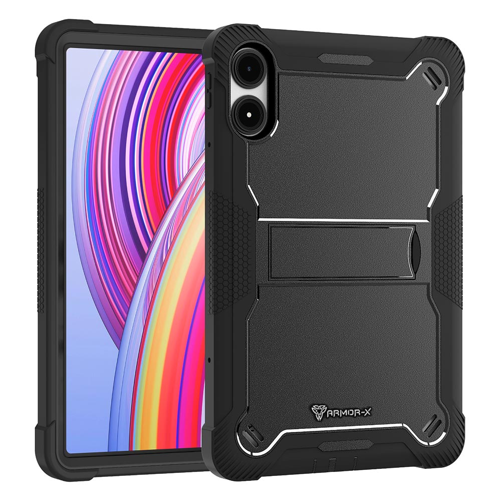 ARMOR-X Xiaomi Redmi Pad Pro shockproof case, impact protection cover with kick stand. Rugged case with kick stand. Hand free typing, drawing, video watching.