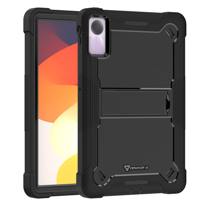 ARMOR-X Xiaomi Redmi Pad SE shockproof case, impact protection cover with kick stand. Rugged case with kick stand. Hand free typing, drawing, video watching.