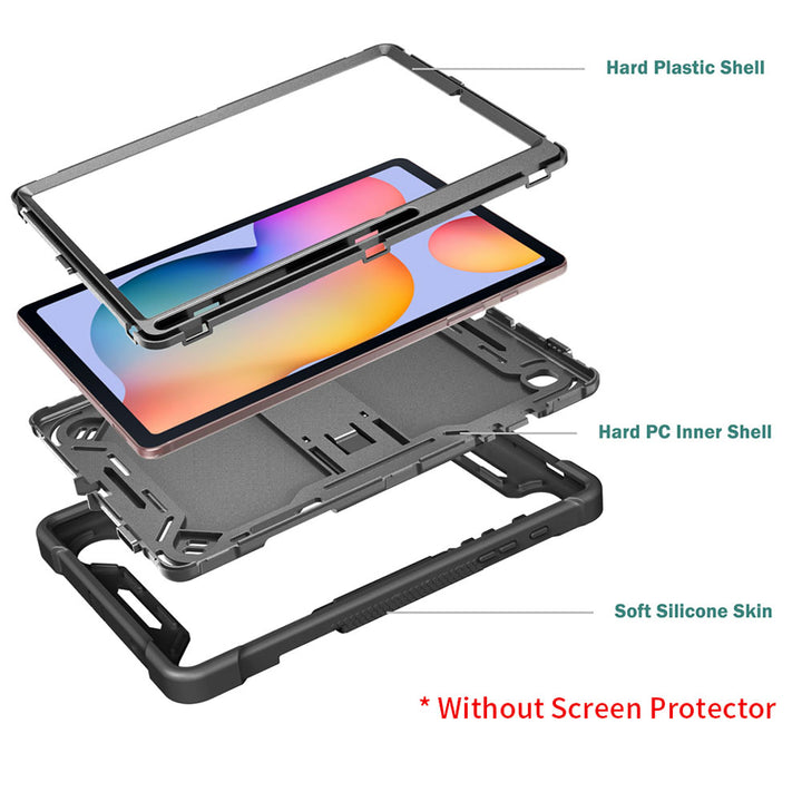 ARMOR-X Samsung Galaxy Tab S6 Lite SM-P620 P625 (2024) / SM-P613 P619 (2022) / SM-P610 P615 (2020) shockproof case, impact protection cover with kick stand. Rugged case with kick stand. Ultra 3 layers impact resistant design.