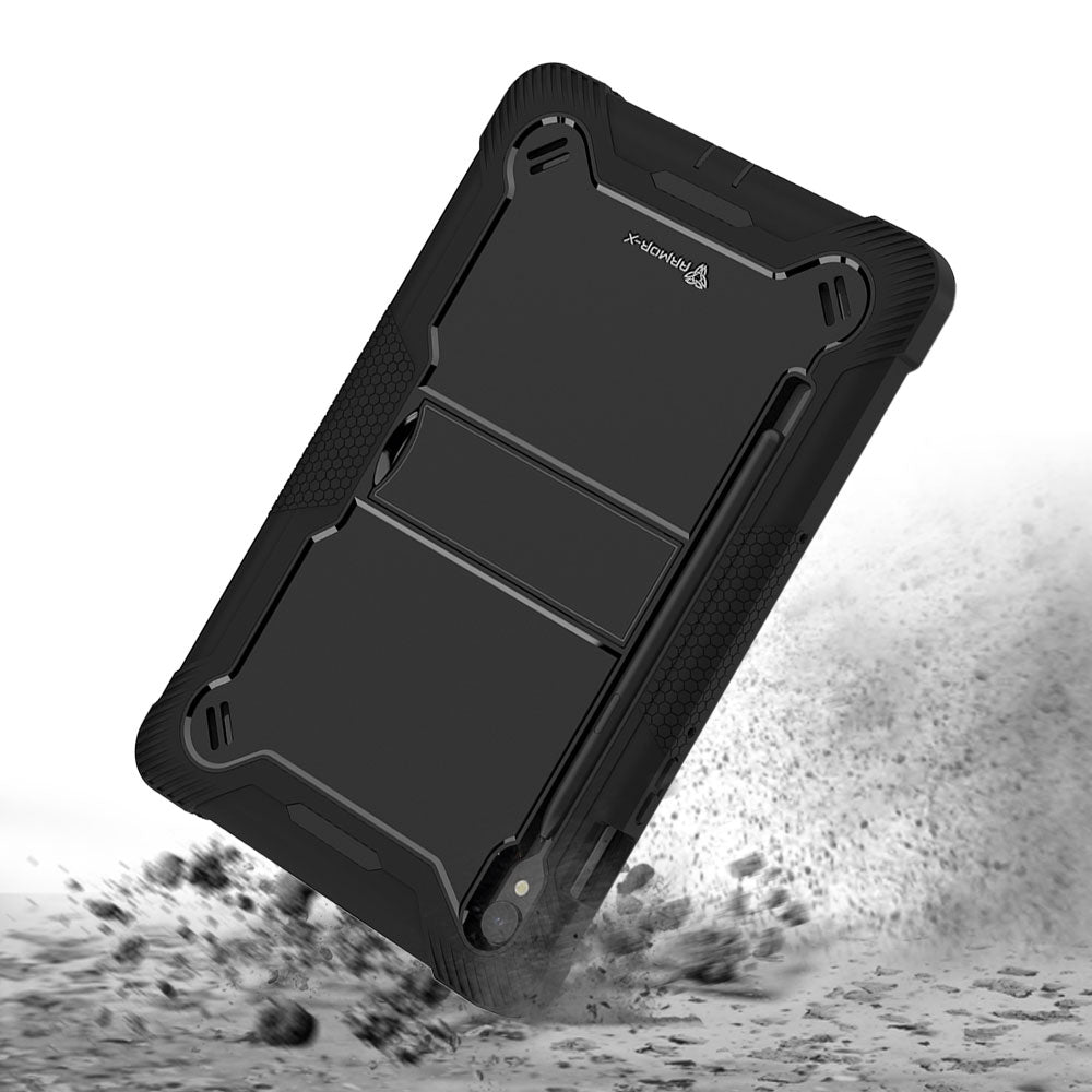 ARMOR-X Samsung Galaxy Tab S9 SM-X710 / X716 shockproof case, impact protection cover with kick stand. Rugged protective case with the best dropproof protection.