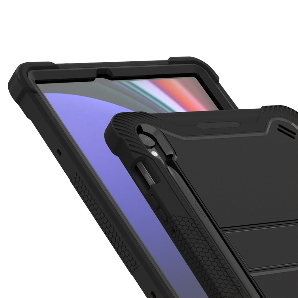 ARMOR-X Samsung Galaxy Tab S9 FE SM-X510 / X516B shockproof case, impact protection cover with kick stand. Rugged case with kick stand. Hand free typing, drawing, video watching.