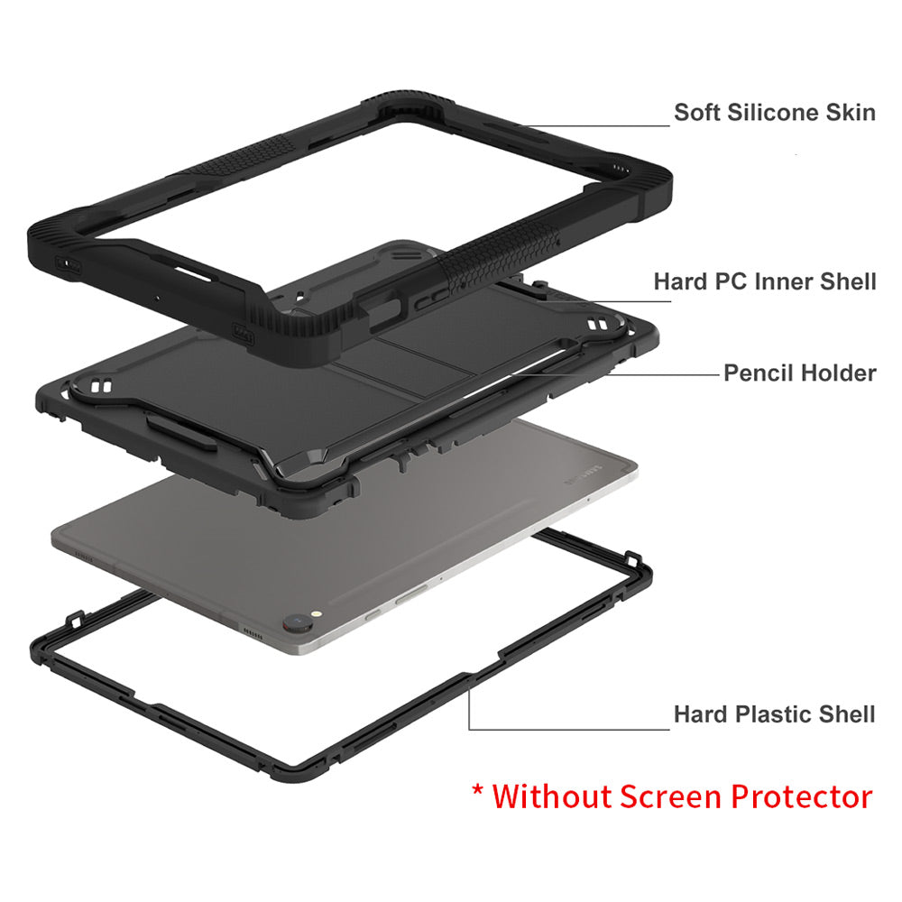 ARMOR-X Samsung Galaxy Tab S9 SM-X710 / X716 shockproof case, impact protection cover with kick stand. Rugged case with kick stand. Ultra 3 layers impact resistant design.
