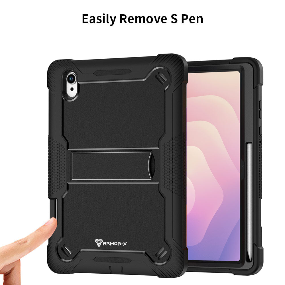 ARMOR-X Samsung Galaxy Tab S11 SM-X730 / X736 / X738 shockproof case, impact protection cover with kick stand. Easily remove S Pen.