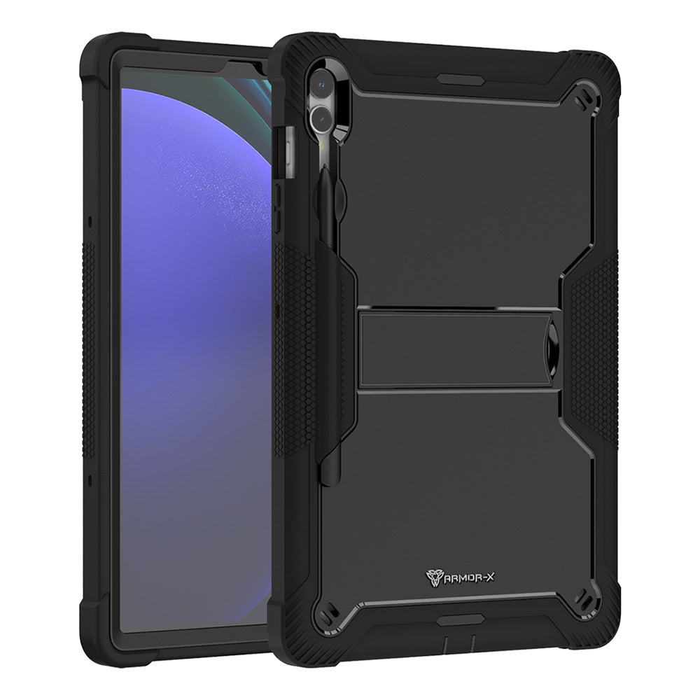 ARMOR-X Samsung Galaxy Tab S9+ S9 Plus SM-X810 / X816 shockproof case, impact protection cover with kick stand. Rugged case with kick stand. Hand free typing, drawing, video watching.