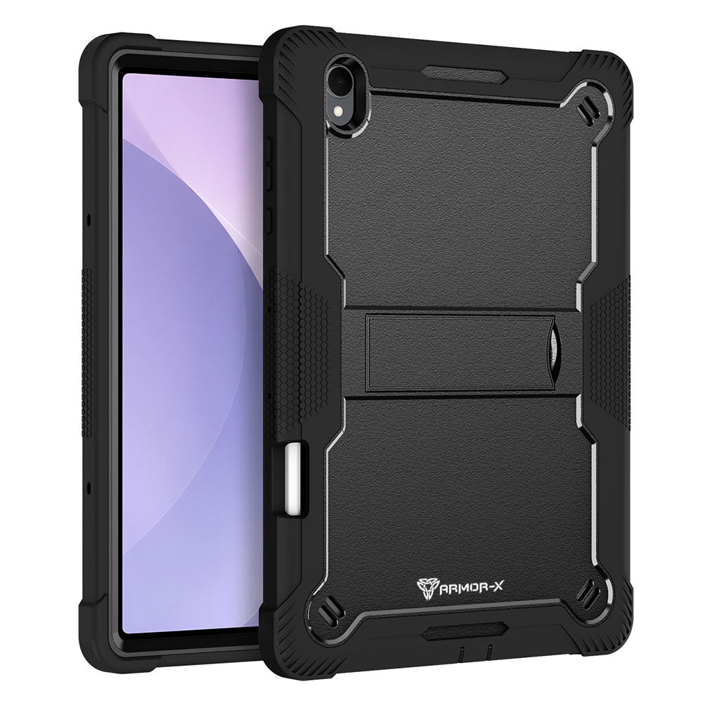 ARMOR-X Samsung Galaxy Tab S12+ S12 Plus SM-X840 / X846 shockproof case, impact protection cover with kick stand. Rugged case with kick stand. Hand free typing, drawing, video watching.