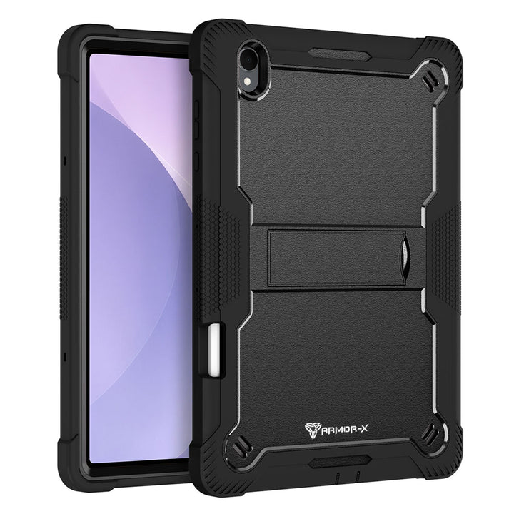 ARMOR-X Samsung Galaxy Tab S12+ S12 Plus SM-X840 / X846 shockproof case, impact protection cover with kick stand. Rugged case with kick stand. Hand free typing, drawing, video watching.