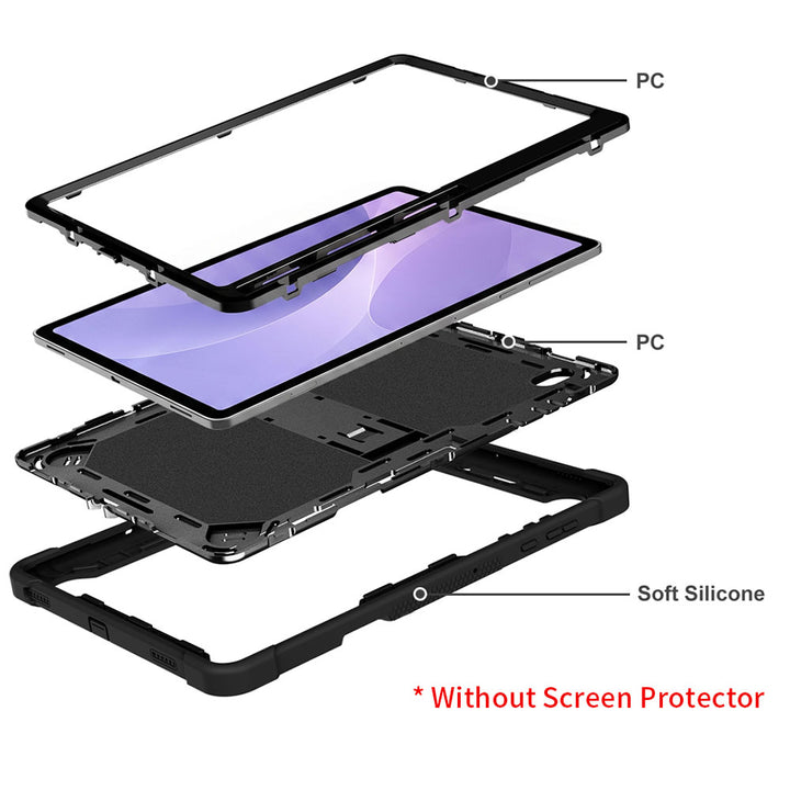 ARMOR-X Samsung Galaxy Tab S12+ S12 Plus SM-X840 / X846 shockproof case, impact protection cover with kick stand. Rugged case with kick stand. Ultra 3 layers impact resistant design.