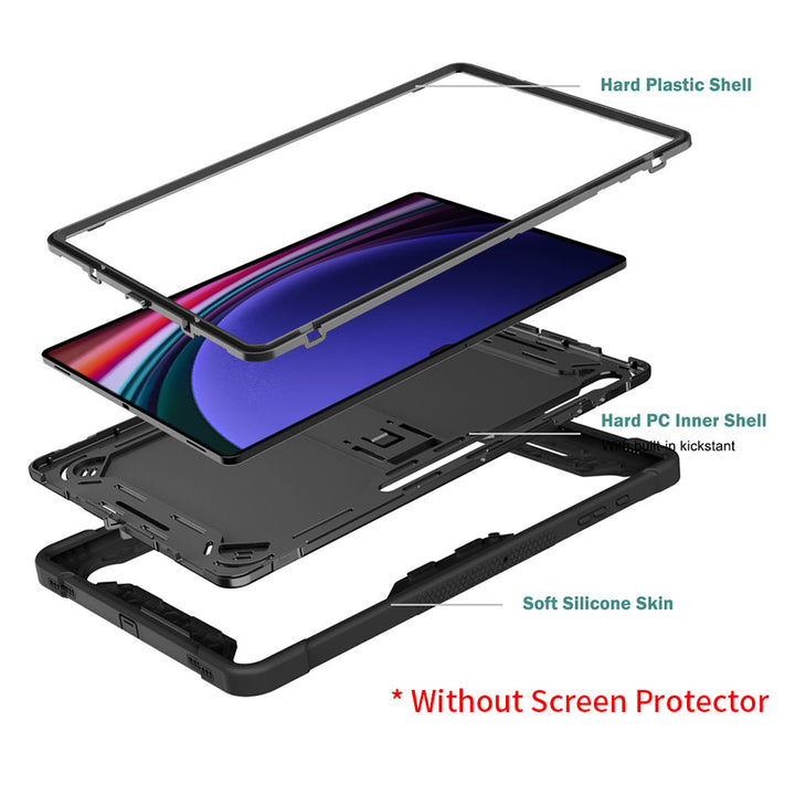 ARMOR-X Samsung Galaxy Tab S9 Ultra SM-X910 / X916 shockproof case, impact protection cover with kick stand. Rugged case with kick stand. Ultra 3 layers impact resistant design.
